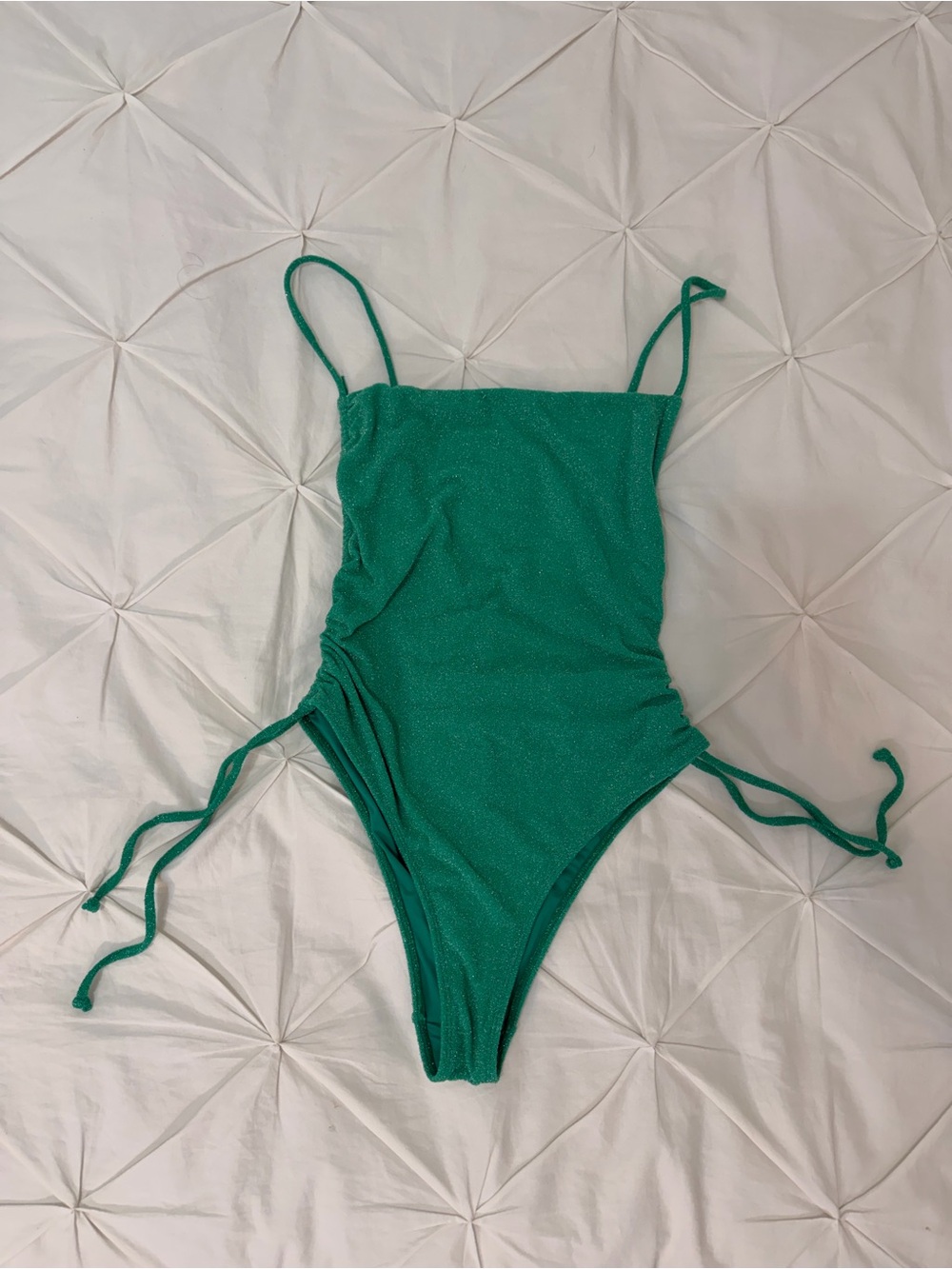 Green One-Piece Swimsuit with Adjustable Side Ties